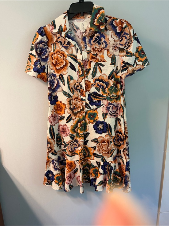 Joie Dresses & Skirts - Joie Cream Floral Mini Shirt Dress with Blue, Orange and Green Accents